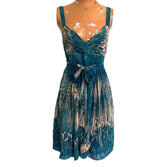Anthropologie $168 LIL Caballo Falls Silk Dress Teal Blue Size 4 Flattering Fit - Picture 1 of 9